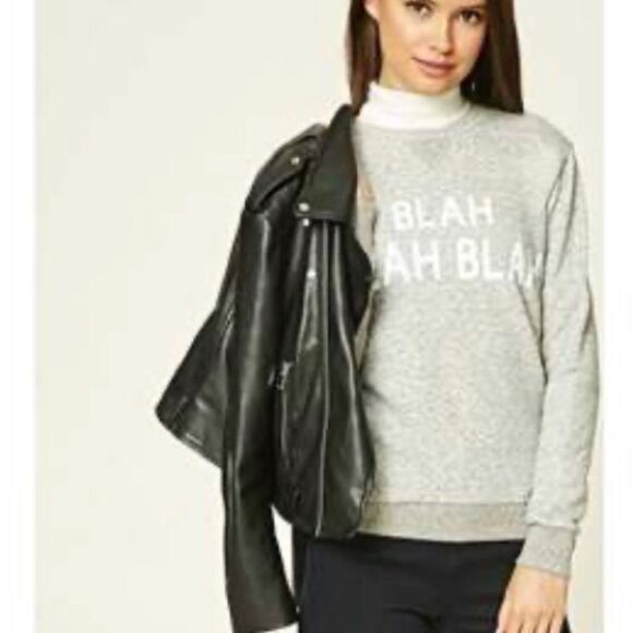 Forever 21 Graphic Pullover Sweatshirt Blah Blah Gray Womens Small Casual Lounge - Picture 1 of 5